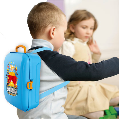 LITTLE STORY Role Play Engineering/Construction Site Box With Dough Backpack (42 Pcs) - Blue