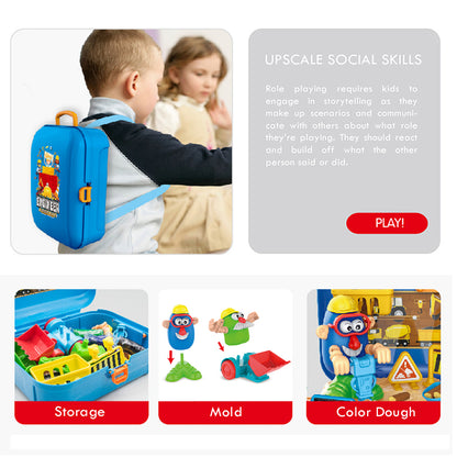 LITTLE STORY Role Play Engineering/Construction Site Box With Dough Backpack (42 Pcs) - Blue