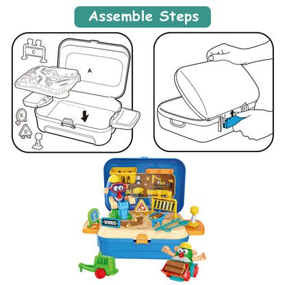 LITTLE STORY Role Play Engineering/Construction Site Box With Dough Backpack (42 Pcs) - Blue