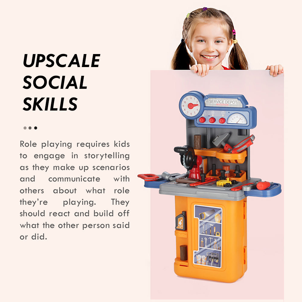 LITTLE STORY Role Play Mechanic/Tools Table Toy Set Luggage Case (39 Pcs) - Yellow, 4 - In - 1 Mode
