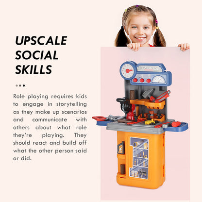 LITTLE STORY Role Play Mechanic/Tools Table Toy Set Luggage Case (39 Pcs) - Yellow, 4 - In - 1 Mode