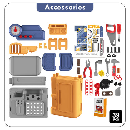 LITTLE STORY Role Play Mechanic/Tools Table Toy Set Luggage Case (39 Pcs) - Yellow, 4 - In - 1 Mode