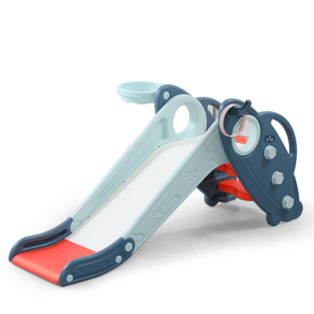 قصة صغيرة - لعبة زحليقة أطفال 3 في 1 مع كرة سلة وحلقة - أزرق