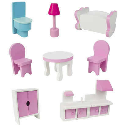 LITTLE STORY Wooden Dollhouse Triple Floor Castle Villa w/ Furniture and Accessories - Pink