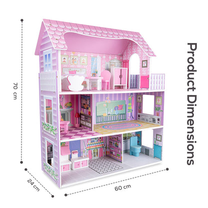 LITTLE STORY Wooden Dollhouse Triple Floor Castle Villa w/ Furniture and Accessories - Pink