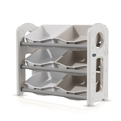 قصة صغيرة - تخزين ألعاب الأطفال مع 6 صناديق تخزين - رمادي أبيض