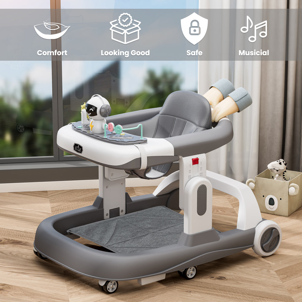 LITTLE STORY Adjustable Baby Walker - Foldable, Lightweight Design with Interactive Toys - Safe Walking Aid for Infants Aged 6-18 Months - EN1273 Certified