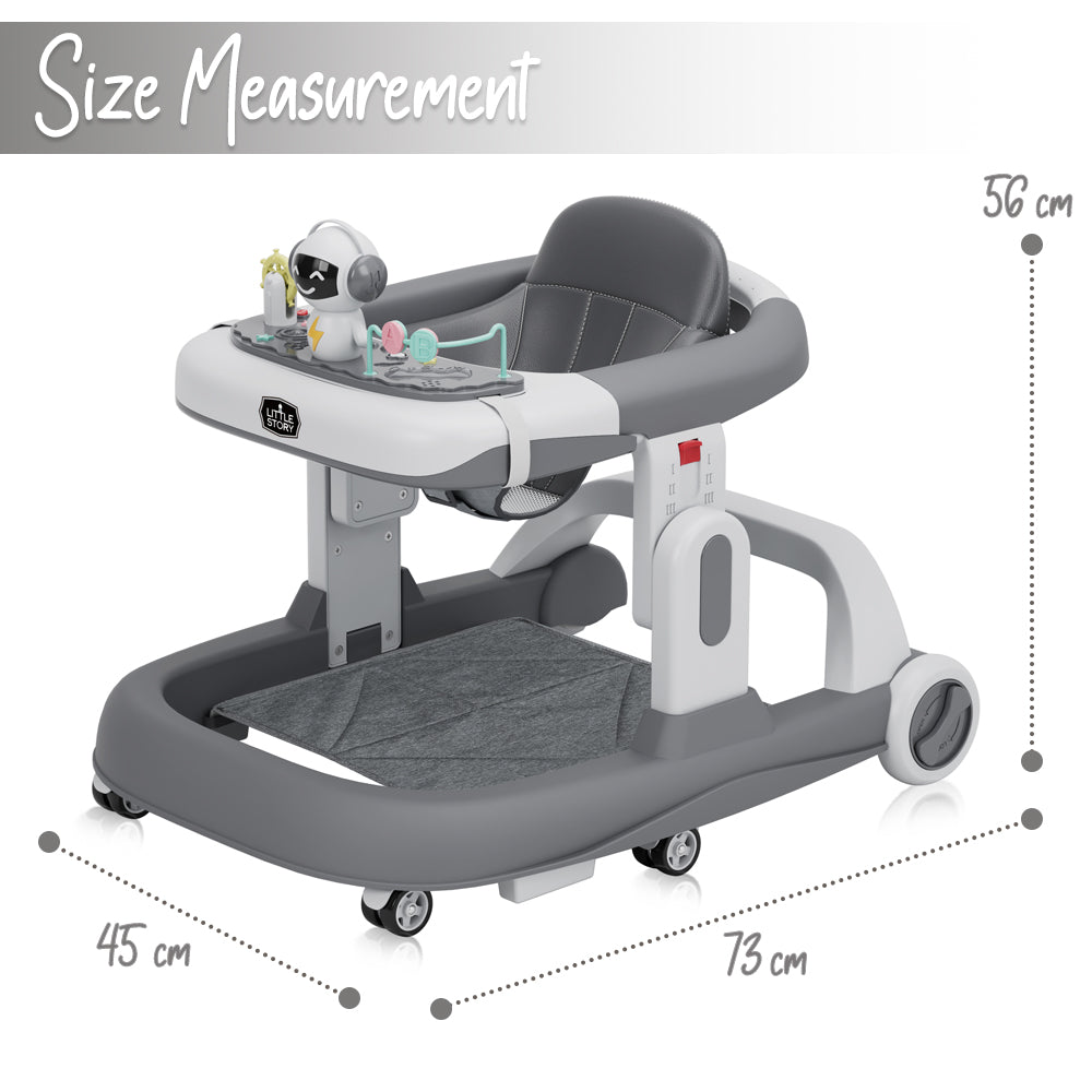 LITTLE STORY Adjustable Baby Walker - Foldable, Lightweight Design with Interactive Toys - Safe Walking Aid for Infants Aged 6-18 Months - EN1273 Certified