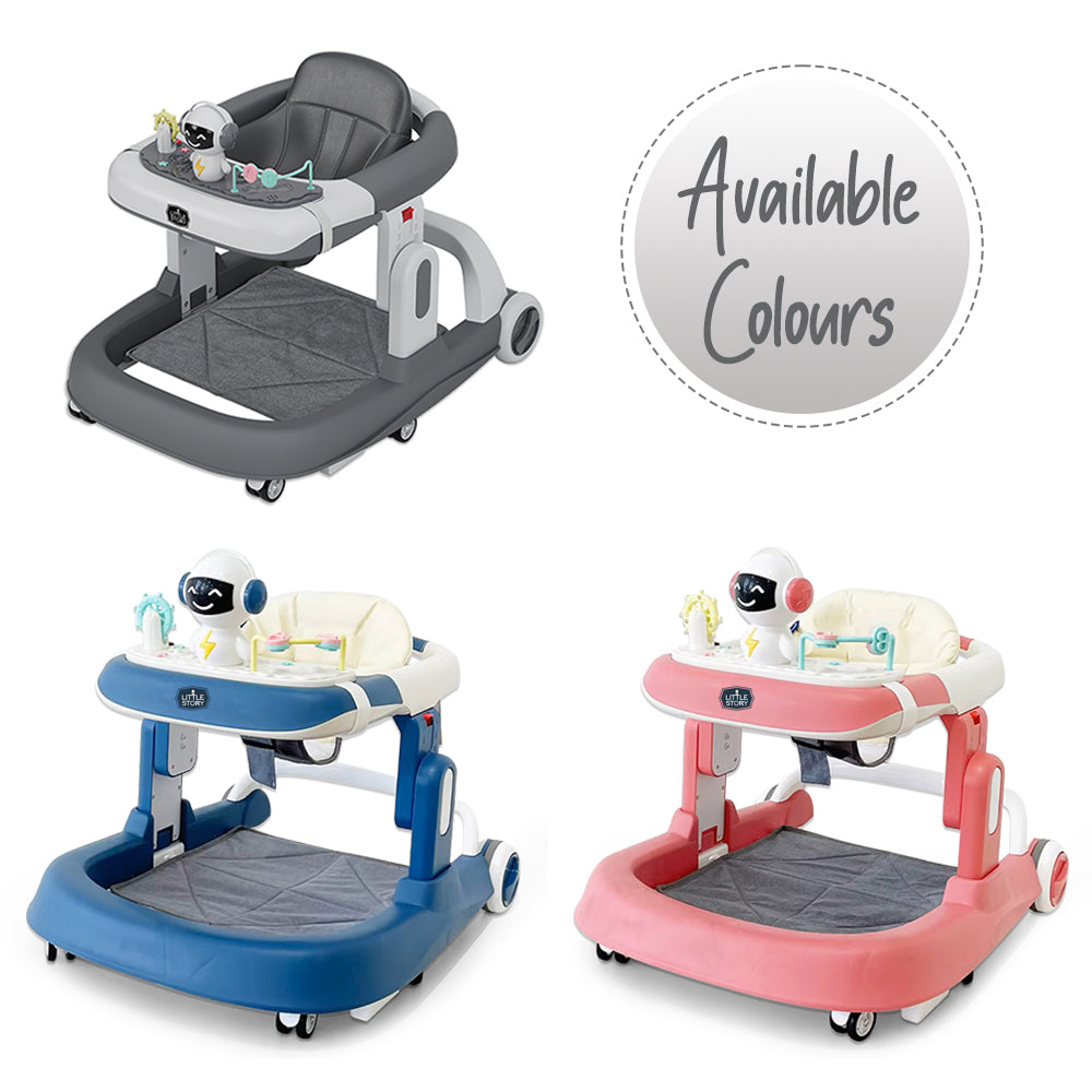 LITTLE STORY Adjustable Baby Walker - Foldable, Lightweight Design with Interactive Toys - Safe Walking Aid for Infants Aged 6-18 Months - EN1273 Certified