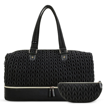 LITTLE STORY Luxe Knit Diaper Bag with Clutch - Black
