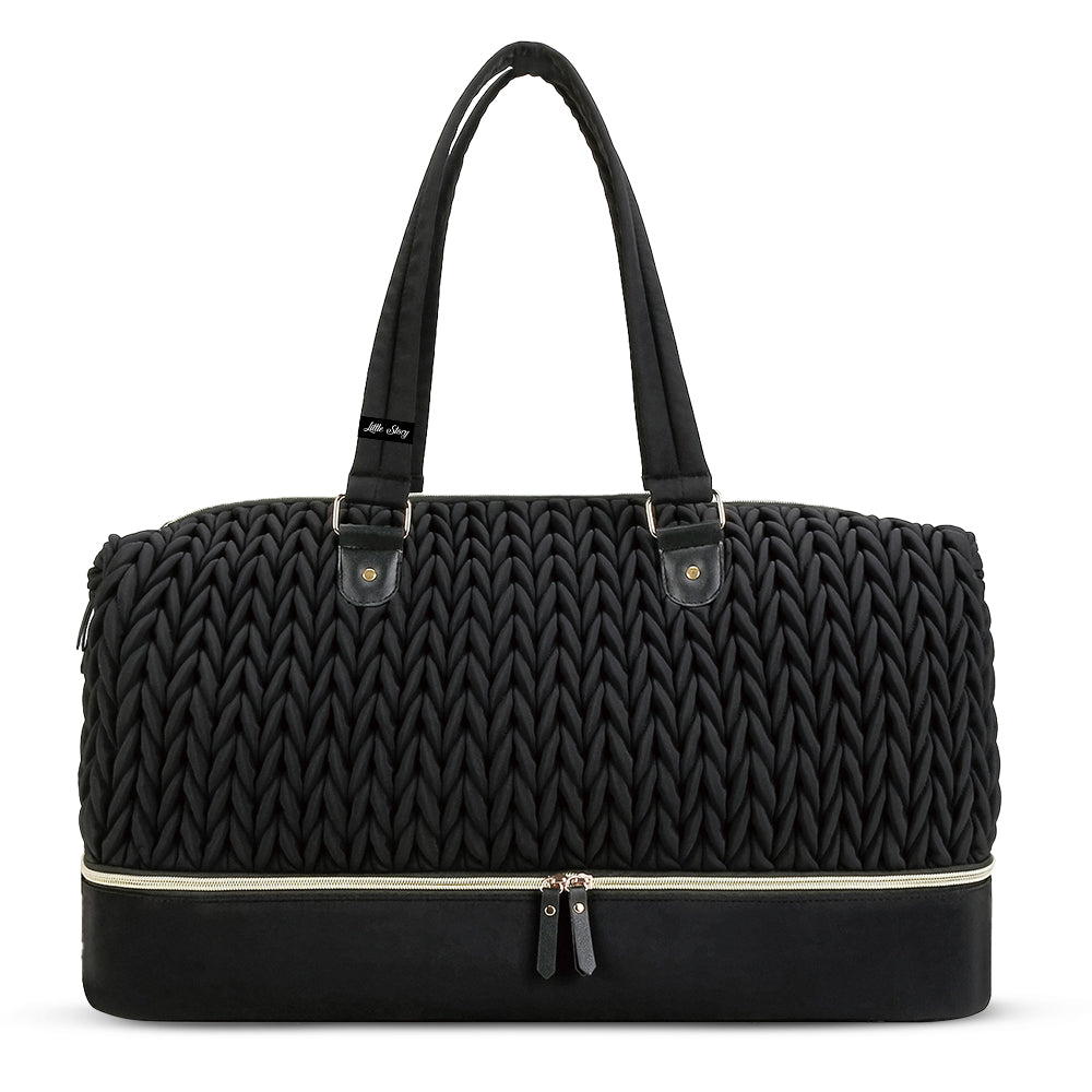 LITTLE STORY Luxe Knit Diaper Bag with Clutch - Black