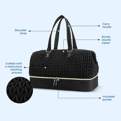 LITTLE STORY Luxe Knit Diaper Bag with Clutch - Black