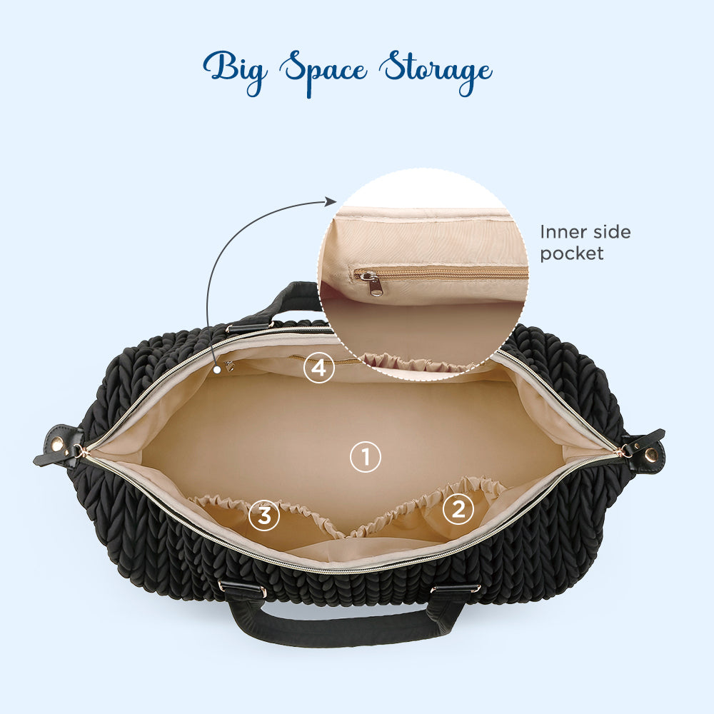 LITTLE STORY Luxe Knit Diaper Bag with Clutch - Black