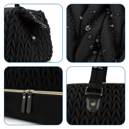 LITTLE STORY Luxe Knit Diaper Bag with Clutch - Black
