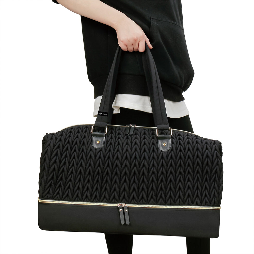 LITTLE STORY Luxe Knit Diaper Bag with Clutch - Black