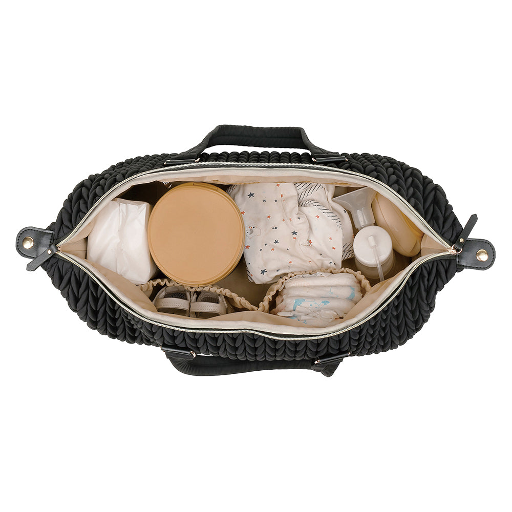 LITTLE STORY Luxe Knit Diaper Bag with Clutch - Black