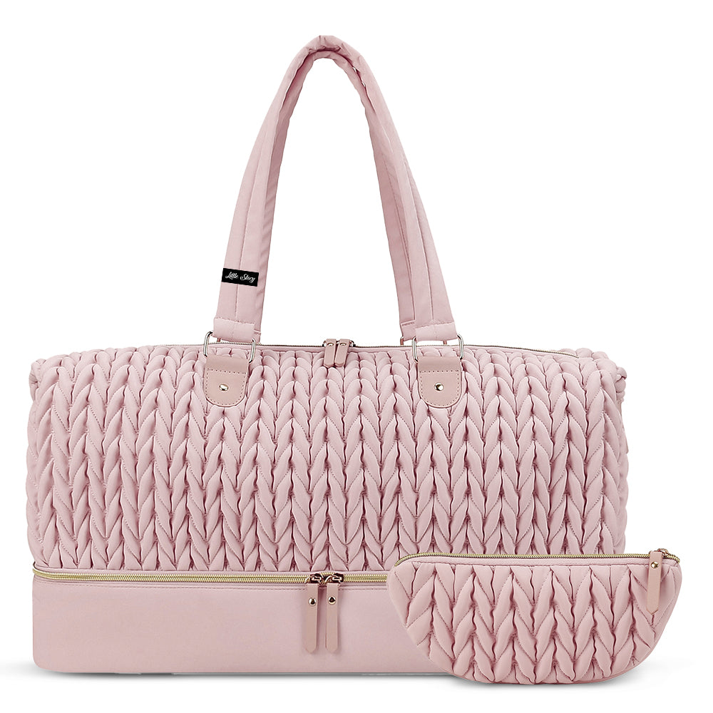 LITTLE STORY Luxe Knit Diaper Bag with Clutch - Pink