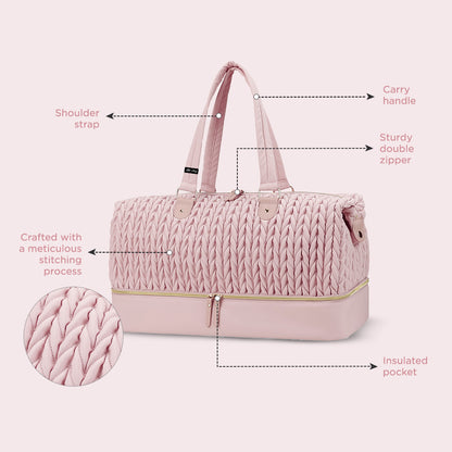 LITTLE STORY Luxe Knit Diaper Bag with Clutch - Pink