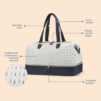 LITTLE STORY Luxe Knit Diaper Bag with Clutch - White