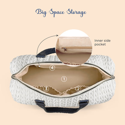 LITTLE STORY Luxe Knit Diaper Bag with Clutch - White