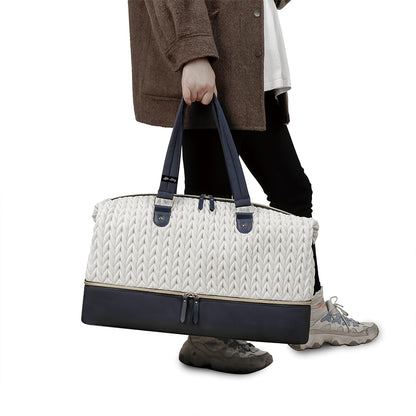 LITTLE STORY Luxe Knit Diaper Bag with Clutch - White