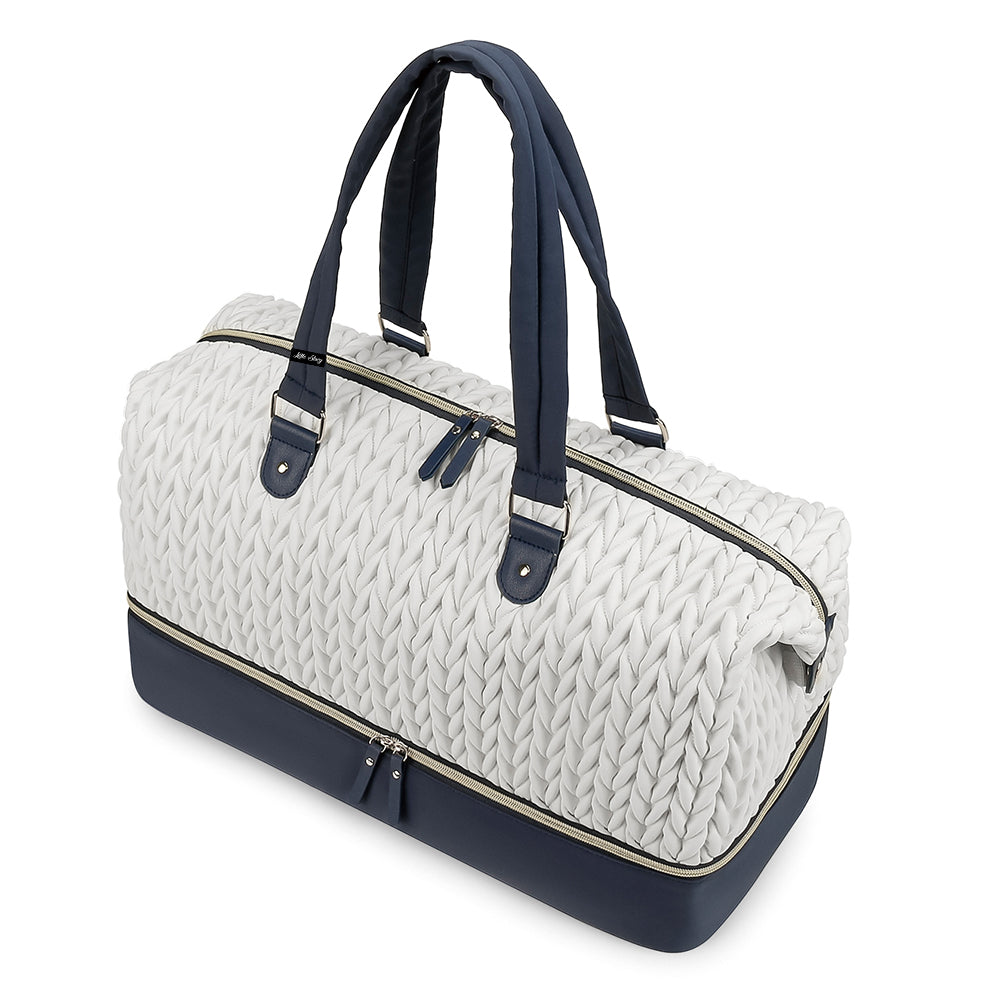 LITTLE STORY Luxe Knit Diaper Bag with Clutch - White