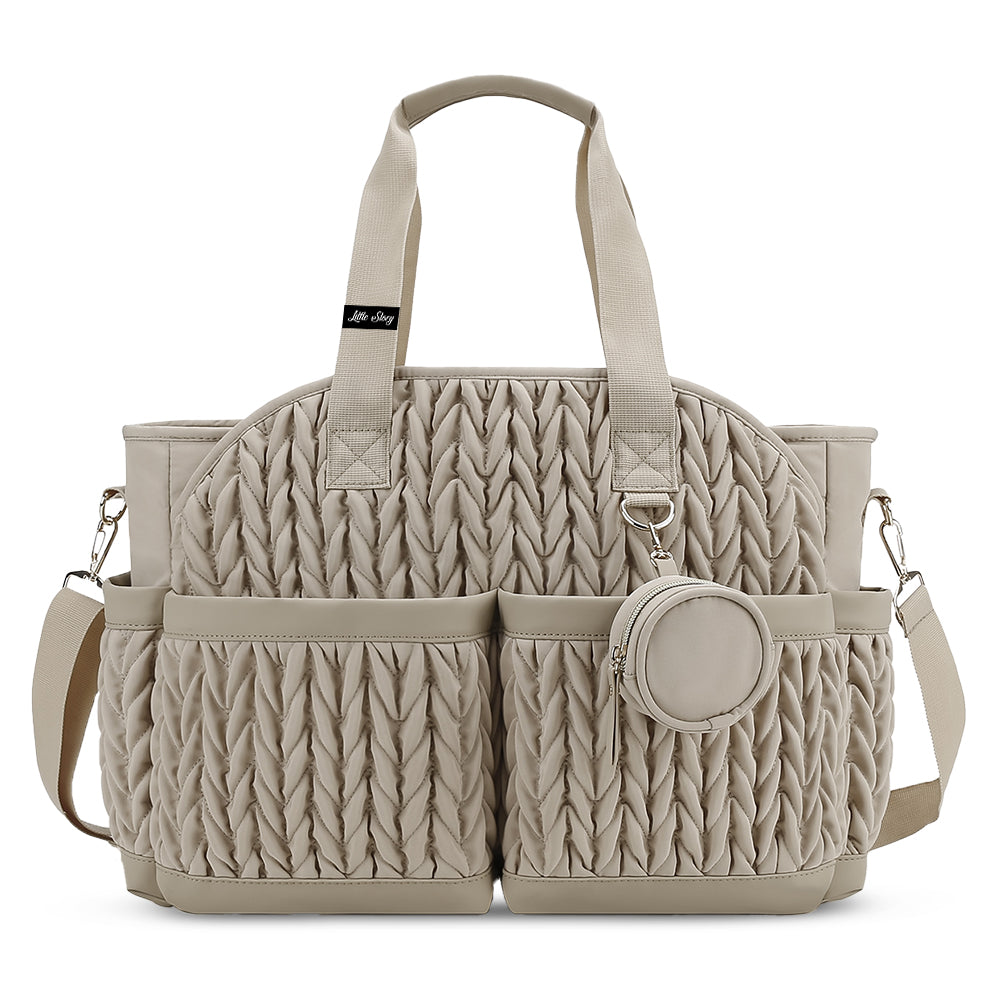LITTLE STORY Nova Tote with Pacifier Pod - Beige
