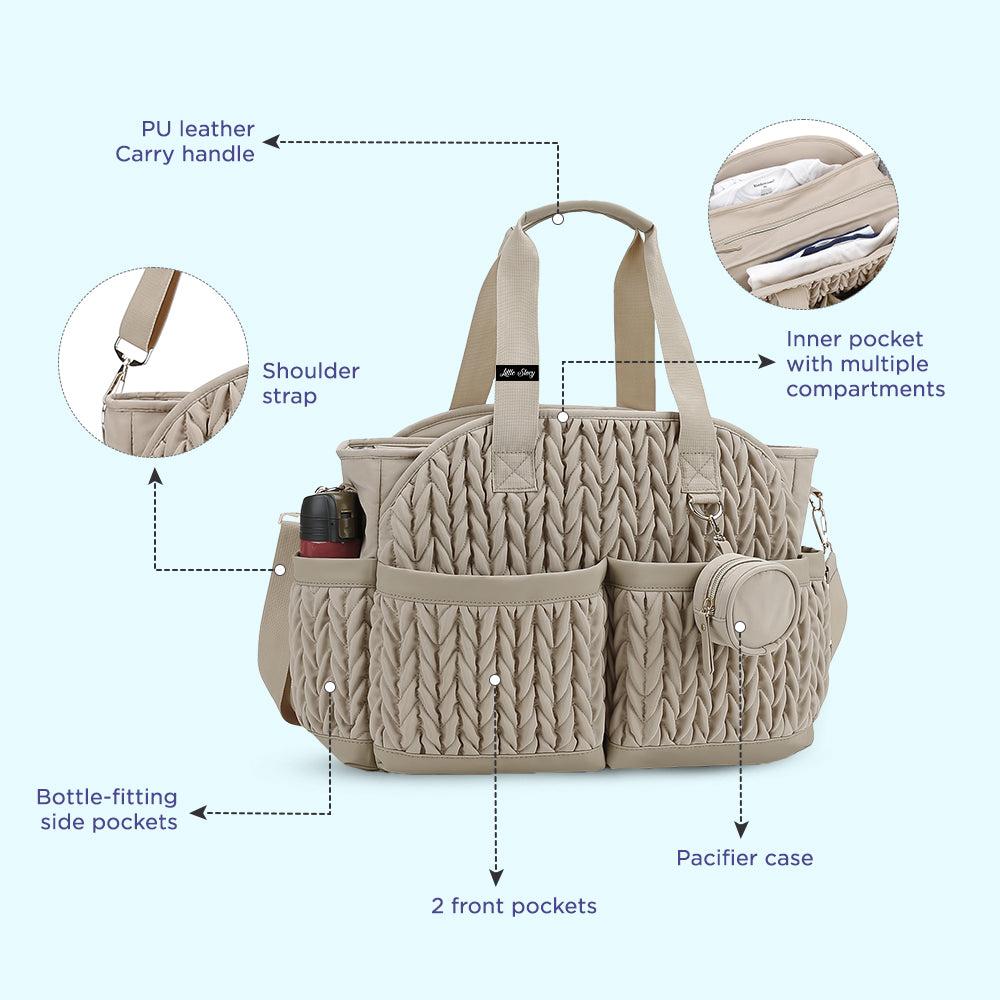 LITTLE STORY Nova Tote with Pacifier Pod - Beige