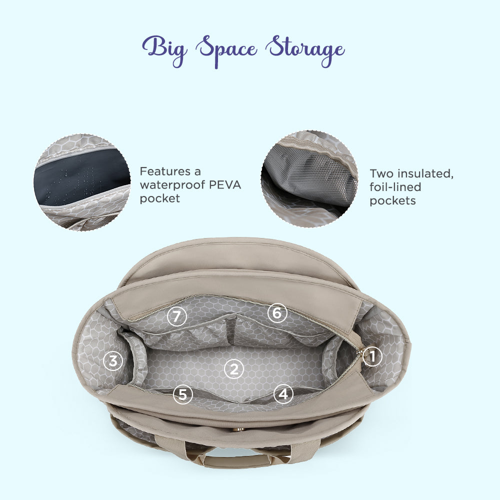 LITTLE STORY Nova Tote with Pacifier Pod - Beige