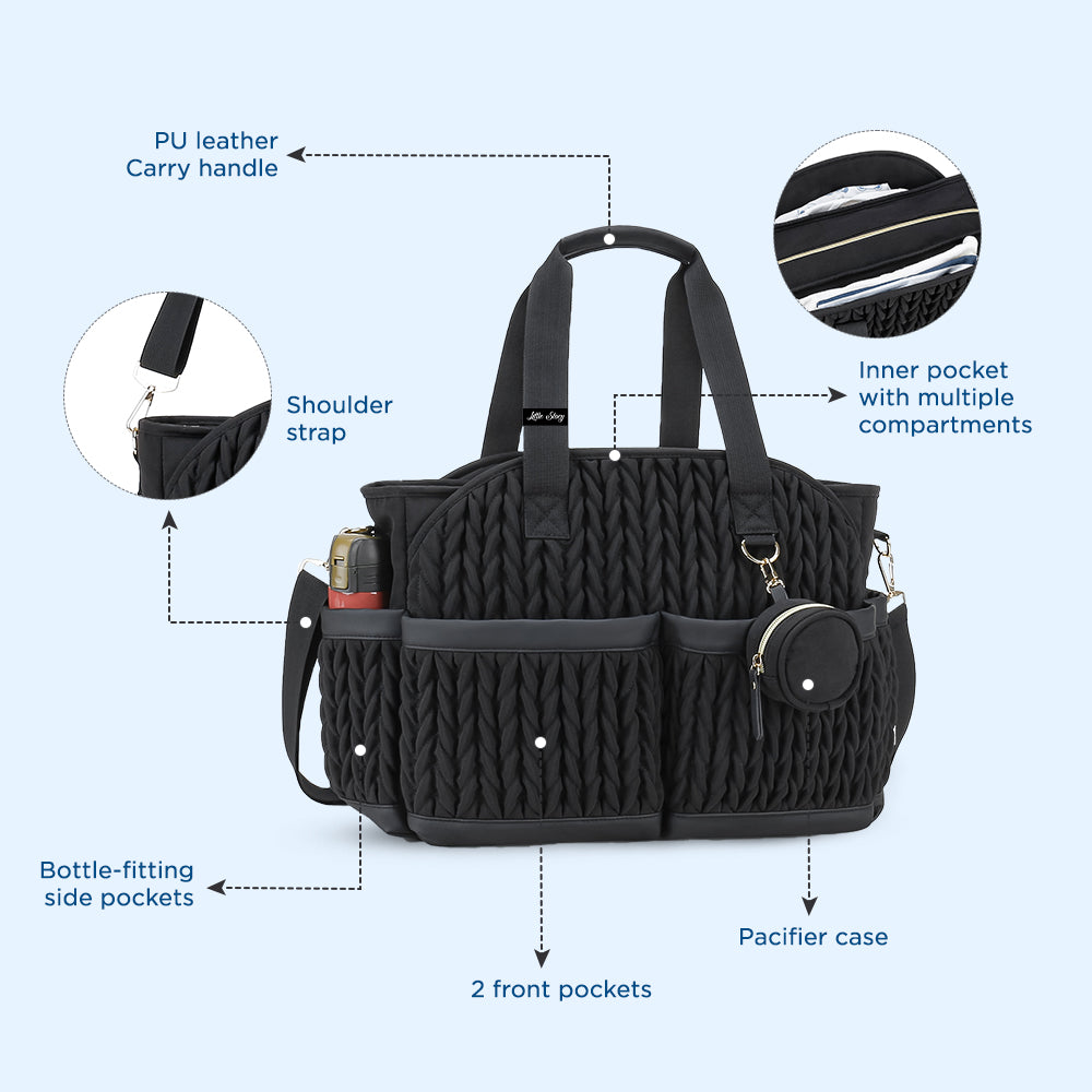 LITTLE STORY Nova Tote with Pacifier Pod - Black
