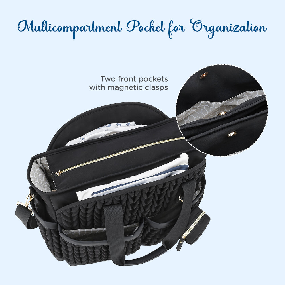 LITTLE STORY Nova Tote with Pacifier Pod - Black