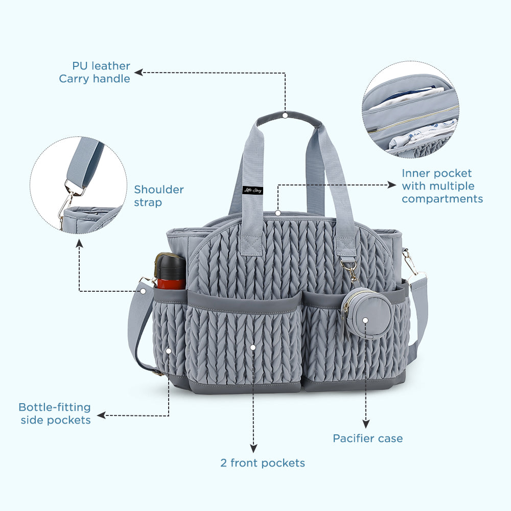 LITTLE STORY Nova Tote with Pacifier Pod - Grey