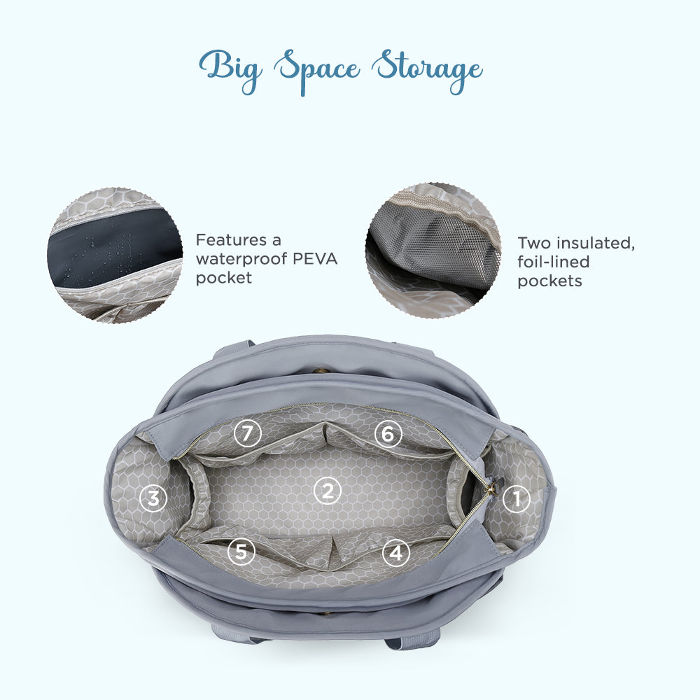 LITTLE STORY Nova Tote with Pacifier Pod - Grey