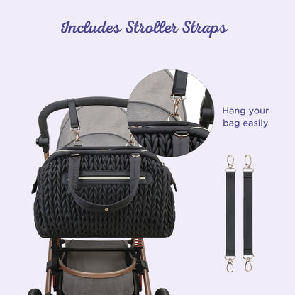LITTLE STORY Elva Diaper Bag with Stroller Straps - Black