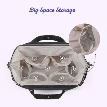 LITTLE STORY Elva Diaper Bag with Stroller Straps - Black