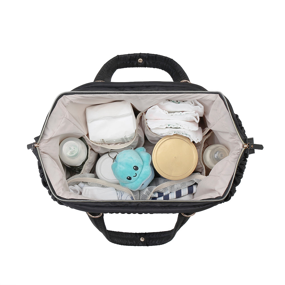 LITTLE STORY Elva Diaper Bag with Stroller Straps - Black