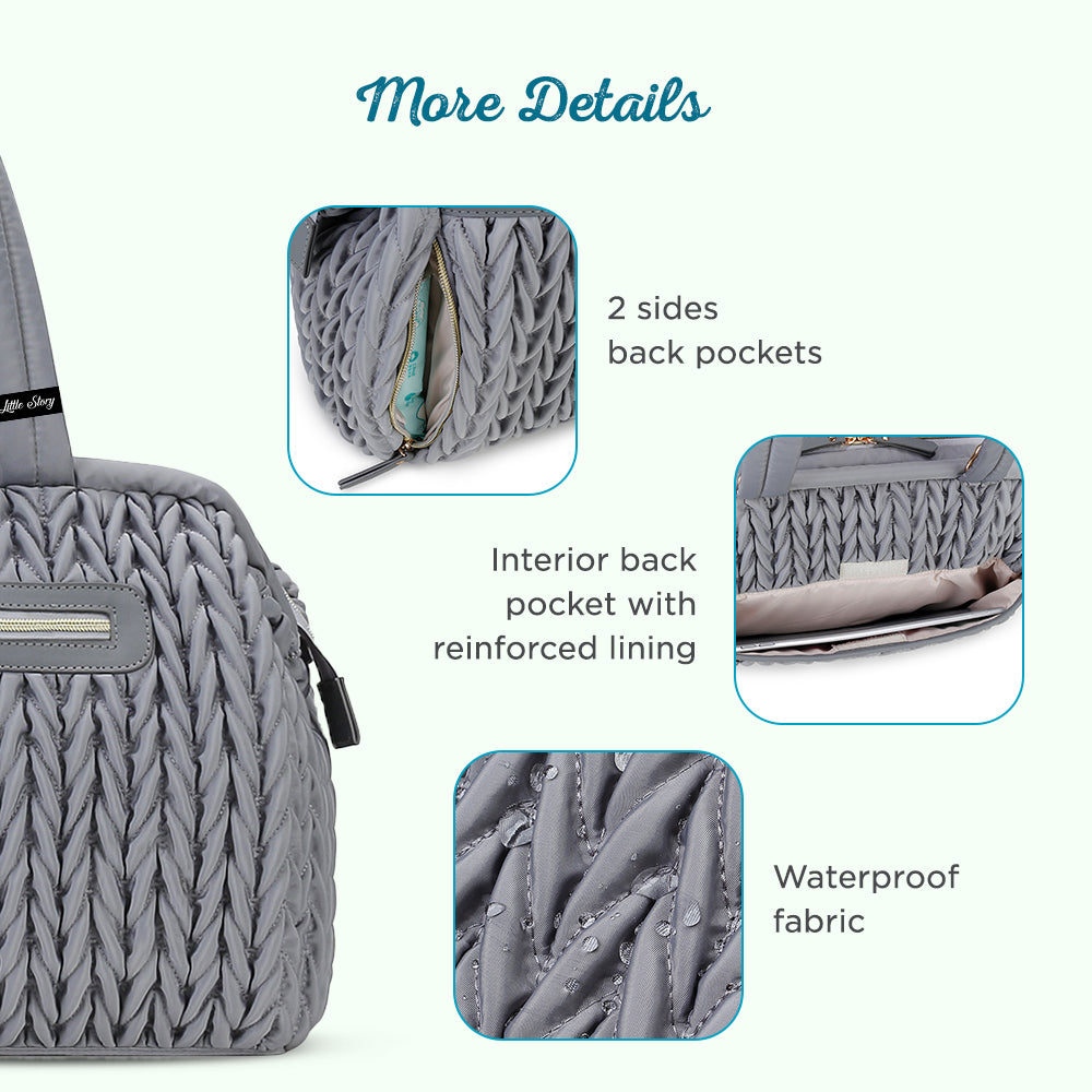 LITTLE STORY Elva Diaper Bag with Stroller Straps - Grey