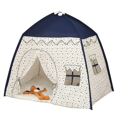LITTLE STORY Foldable Teepee Playpen Canvas Tent Hut Play House - Blue