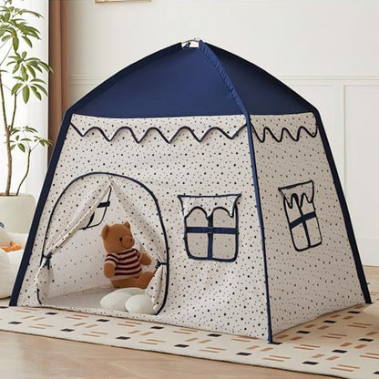 LITTLE STORY Foldable Teepee Playpen Canvas Tent Hut Play House - Blue