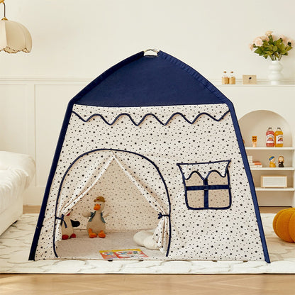 LITTLE STORY Foldable Teepee Playpen Canvas Tent Hut Play House - Blue