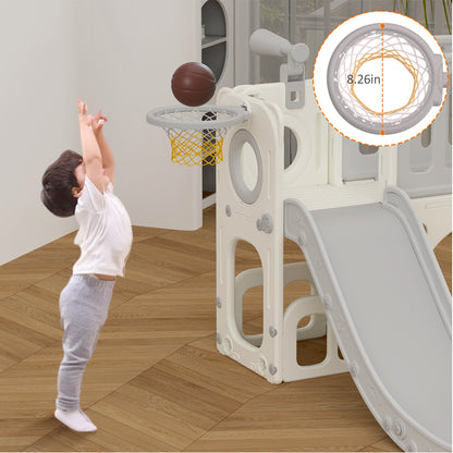 LITTLE STORY Play house w/Activity Slide with Basketball Ring, Ball, Toy Storage - Grey