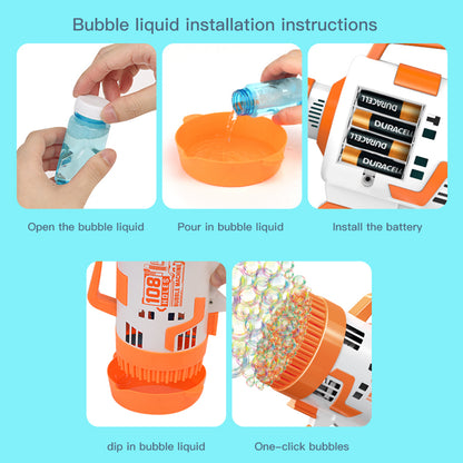 LITTLE STORY - 108 Holes Bubble Machine Gun Battery Operated wt Light/Bubble Maker for Kids Indoor & Outdoor - Orange