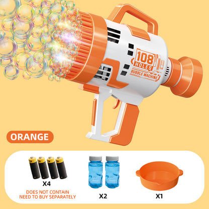 LITTLE STORY - 108 Holes Bubble Machine Gun Battery Operated wt Light/Bubble Maker for Kids Indoor & Outdoor - Orange