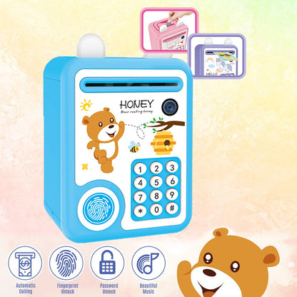 LITTLE STORY - lovely Piggy Bank wt Fingerprint Lock & Music - Bear Blue
