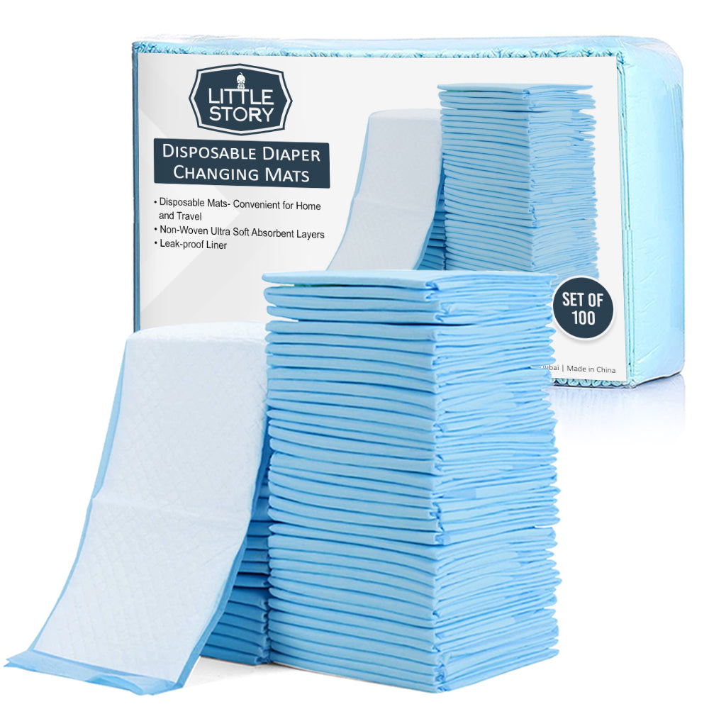 LITTLE STORY - Disposable Diaper Changing Mats - Pack of 100pcs - Blue