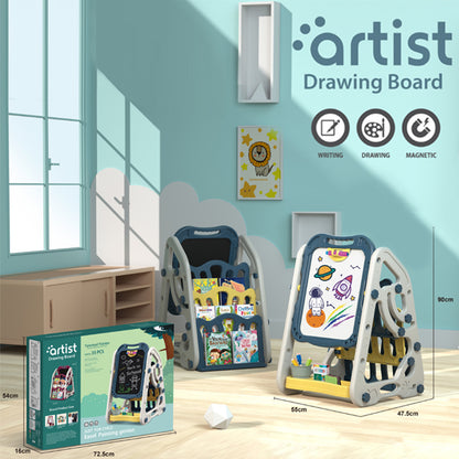 LITTLE STORY - Double Sided Multifunctional Magnetic Drawing/Learning Board wt Book Shelf - Blue