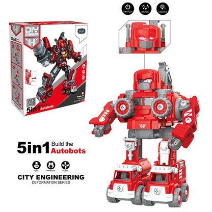 LITTLE STORY - Kids Toy 5in1 Robot Transformation Fire Fighter Truck with Remote - Red