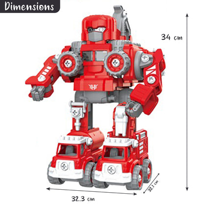 LITTLE STORY - Kids Toy 5in1 Robot Transformation Fire Fighter Truck with Remote - Red