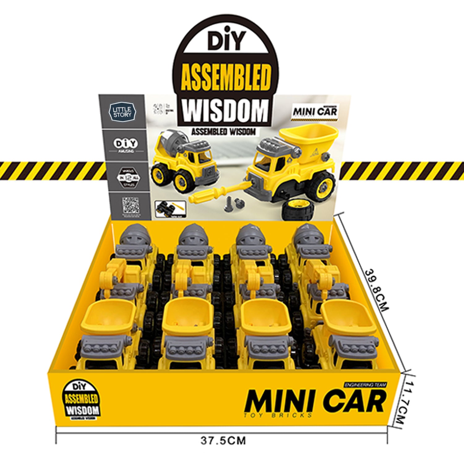 LITTLE STORY - Kids Toy Assembled Wisdom Cars - Set of 12 - Yellow