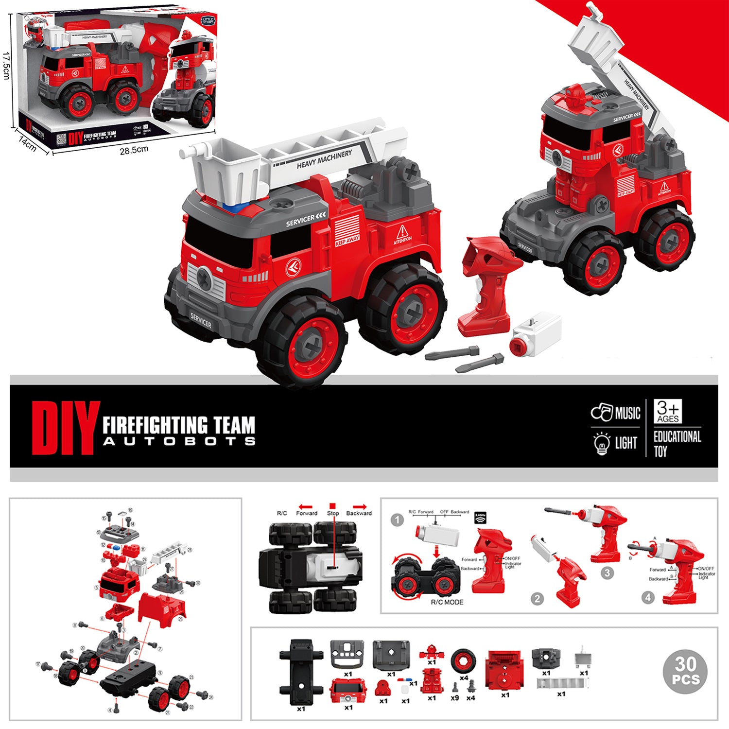 LITTLE STORY - Kids Toy Firefighting Truck with Remote Control - Red